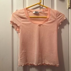 SOLD Pink ruffle mesh cropped tee